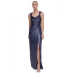 Womens Metallic Ruched Cowlneck Gown