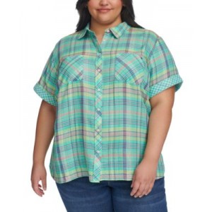 Plus Size Plaid Short-Sleeve Camp Shirt