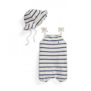 Baby Girls Striped Terry Bubble Shortall and Hat Set