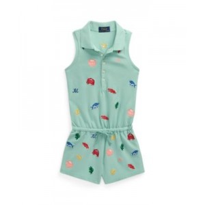 Toddler and Little Girls Beach-Icon Stretch Mesh Polo Romper
