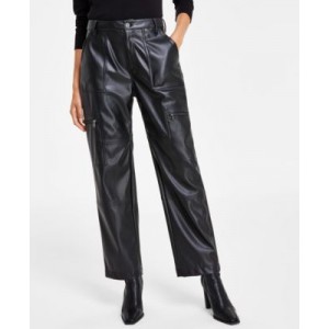 Womens Faux-Leather High-Rise Cargo Pants