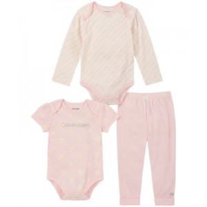 Baby Girls Two Patterned Logo Bodysuits and Solid Joggers 3 Piece Set