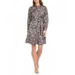 Womens Long-Sleeve Charmeuse Fit & Flare Dress