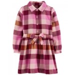 Toddler Girls Plaid Cotton Flannel Shirt Dress