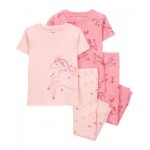 Toddler Carters Toddler Girls Unicorn 100% Snug Fit Cotton Pajamas 4 Piece Set