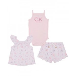 Baby Girls Ribbed Bodysuit Slub Jersey Floral Print Tank and Shorts 3 Piece Set