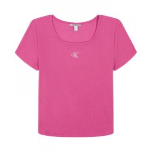 Big Girls Square-Neck Embroidered-Logo Ribbed Baby T-Shirt