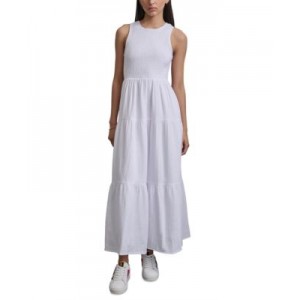 Womens Cotton Gauze Smocked-Bodice Maxi Dress