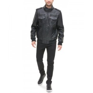 Mens Sherpa Lined Faux Leather Aviator Bomber