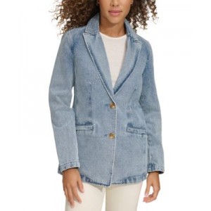 Plus Size Denim Long-Sleeve Blazer Jacket