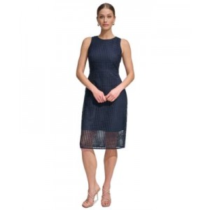Womens Sleeveless Grid Lace Sheath Dress