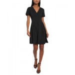 Petite V-Neck Pleated Fit & Flare Dress