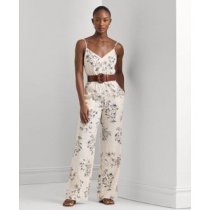 Womens Belted Floral Jumpsuit