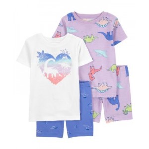 Toddler Girls Dinosaur Snug Fit Cotton Pajama 4 Piece Set