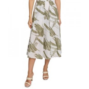 Womens Printed Pleated Cotton Voile Midi Skirt