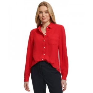 Womens Collared Button-Front Shirt