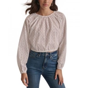 Womens Cotton Eyelet Cropped Blouse