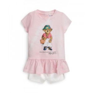 Baby Girls Tie-Dye Polo Bear T-shirt and Chino Shorts Set