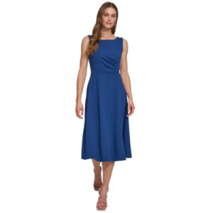 Womens Sleeveless Side-Ruched Midi Dress