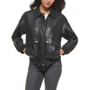 Womens Faux Leather Dad Bomber Jacket