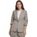 Petite Plaid Notch-Collar Ruched-Sleeve Jacket
