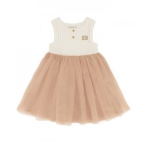 Little Girls One Piece Fit-and-Flare Sleeveless Ribbed and Tulle Dress