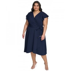 Plus Size Surplice-Neck Flutter-Sleeve Faux-Wrap Dress