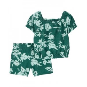 Toddler Girls Floral Cotton Top and Shorts 2 Piece Set