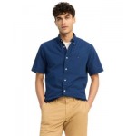 Mens Textured Short Sleeve Button-Down Shirt