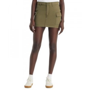 Womens Cotton Cargo-Pocket Mid-Rise Mini Skirt