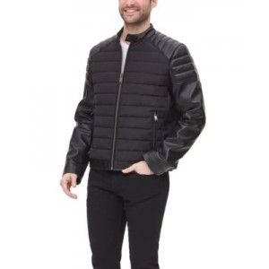 Mixed Media Quilted Racer Mens Jacket