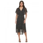 Womens Printed Flutter-Sleeve Fit & Flare Dress