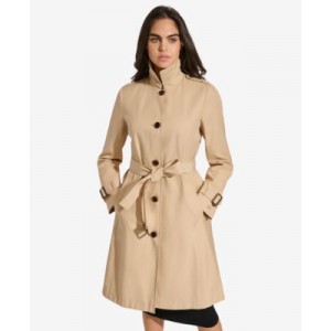 Womens Single-Breasted Pleated Trench Coat