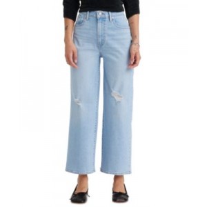 Womens High-Rise Wide-Leg Ripped Jeans