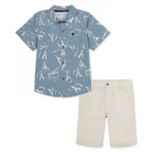Little Boy Plaid Poplin Button-Front Shirt Twill Shorts Set