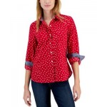Womens Cotton Dot-Print Tabbed Shirt