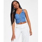 Womens Charlie Fitted Denim V-Neck Cropped Top