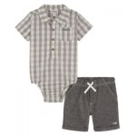 Baby Boys Woven Check Short Sleeve Poplin Bodysuit and Chambray Shorts 2 Piece Set