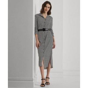 Petite Belted Houndstooth Shirtdress