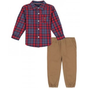 Baby Boys Plaid Long Sleeve Button-Front Shirt and Twill Joggers 2 Piece Set
