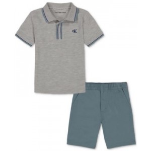 Little Boy Heather Pique Polo Shirt and Twill Shorts