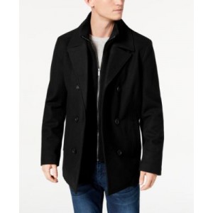 Mens Double Breasted Wool Blend Peacoat with Bib