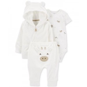 Baby Boys or Baby Girls Terry Cardigan Bodysuit and Pants 3 Piece Set