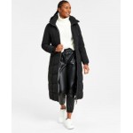 Womens Maxi Belted Hooded Puffer Coat