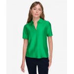 Womens Satin Collared Popover Blouse
