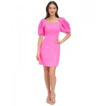 Womens Puff-Sleeve Linen-Blend Dress