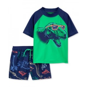 Toddler Boys Dinosaur Rash Guard Top and Printed Swim Shorts 2 Piece Set
