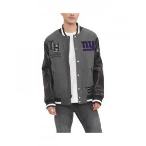 Mens Heather Gray Black New York Giants Gunner Full-Zip Varsity Jacket