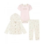 Baby Girls Floral Sketch Interlock Cardigan and Joggers 3 Piece Set