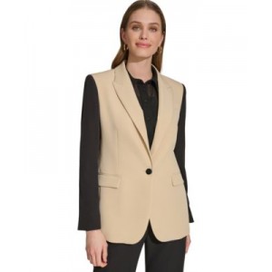 Womens Colorblocked One-Button Blazer